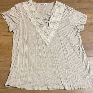 Maurices Cream Lace V-Neck Short Sleeve Top